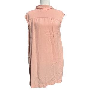 Amy‎ Kuschel Linen Blend Dress Small Peach Sleeveless MIDI Dress Collared